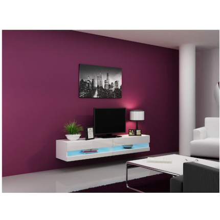 TV Stand Vigo New with LED Lighting White White Gloss L180xD30xH40cm