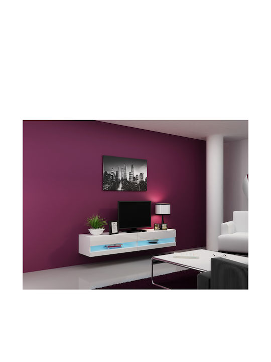 TV Stand Vigo New with LED Lighting White White Gloss L180xD30xH40cm - Image 1