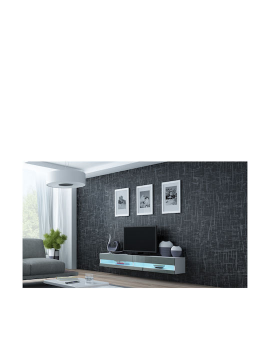 TV Stand Vigo New with LED Lighting White and Gray Gloss M180xD30xH40cm - Image 1