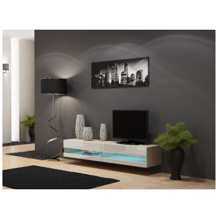 TV Stand Vigo New with LED Lighting Sonoma White Gloss M180xD30xH40cm