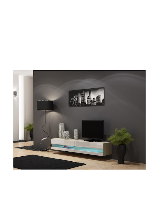TV Stand Vigo New with LED Lighting Sonoma White Gloss M180xD30xH40cm - Image 1