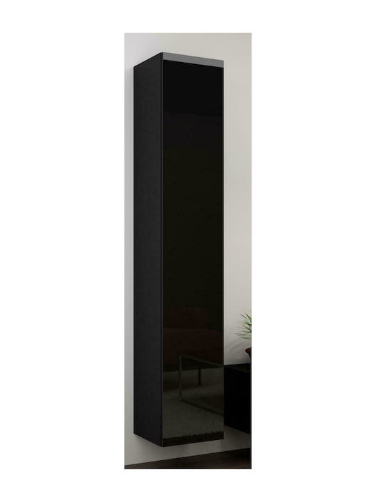 Vigo 180 Wall Living Room Display Cabinet made of Particleboard with Glass Black / Black Gloss 40x30x180cm - Image 1