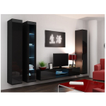 Vigo 180 Wall Living Room Display Cabinet made of Particleboard with Glass Black / Black Gloss 40x30x180cm - Image 2
