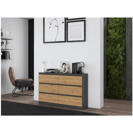 M6 Wooden Chest of Drawers with 6 Drawers ANTRACYT/ART 120x30x77cm