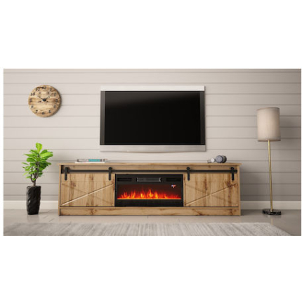TV Stand Cornered Wooden with Wheels & LED Lighting Oak Wotan L200xW56.7xH35cm
