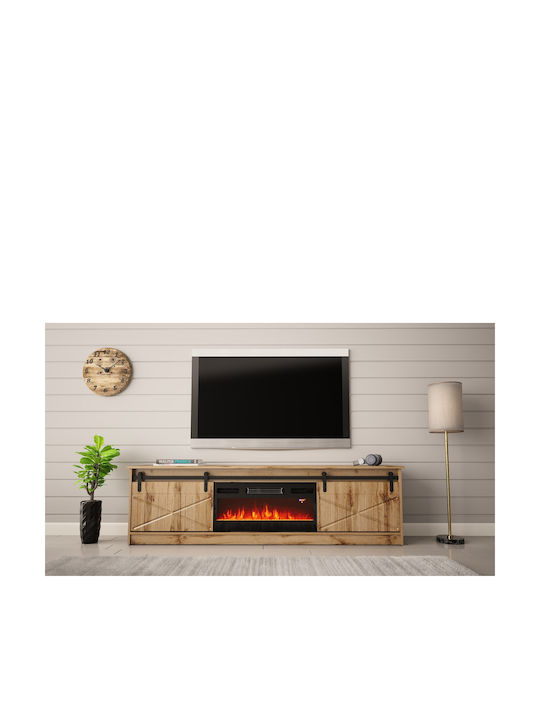 TV Stand Cornered Wooden with Wheels & LED Lighting Oak Wotan L200xW56.7xH35cm - Image 1