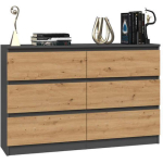 M6 Wooden Chest of Drawers with 6 Drawers ANTRACYT/ART 120x30x77cm - Image 4