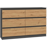 M6 Wooden Chest of Drawers with 6 Drawers ANTRACYT/ART 120x30x77cm - Image 6