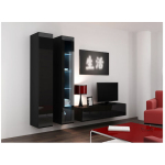 Vigo 180 Wall Living Room Display Cabinet made of Particleboard with Glass Black / Black Gloss 40x30x180cm - Image 3