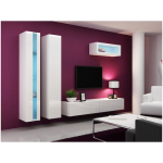 Vigo New Wall Living Room Display Cabinet made of Particleboard with Glass & Lighting White / White Gloss 40x30x180cm - Image 2