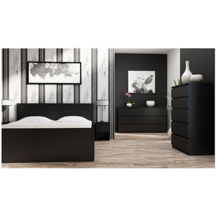 Wooden Chest of Drawers with 6 Drawers Black 138x40x77cm