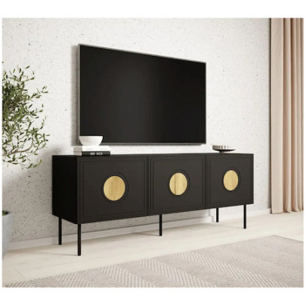 Sideboard Wooden Black + Oak Craft 150x42x60cm