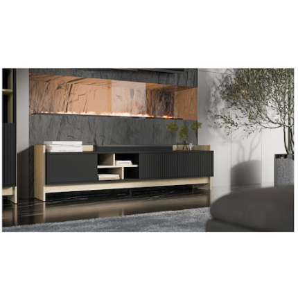 Sideboard Wooden Oak/black 190x38x50cm