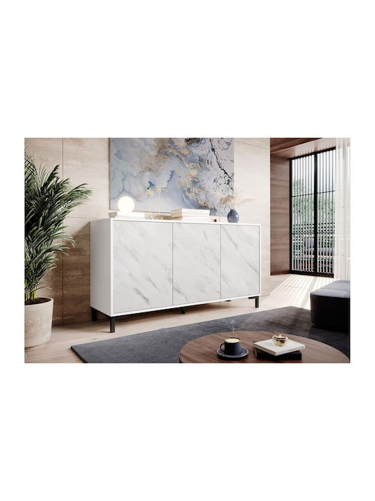 Sideboard Marmo Wooden with Drawers White Matt 150x45x80.5cm - Image 1