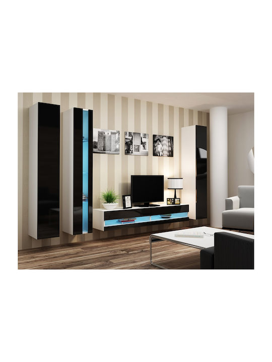 Vigo Wall Living Room Display Cabinet made of Particleboard with Glass & Lighting White / Black Gloss 40x30x180cm - Image 1