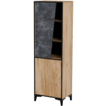Floor-standing Living Room Display Cabinet made of Particleboard with Glass Beige 38x50x182.5cm - Image 2