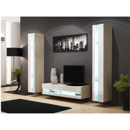 Vigo New Wall Living Room Display Cabinet made of Particleboard with Glass Sonoma / White 40x30x180cm