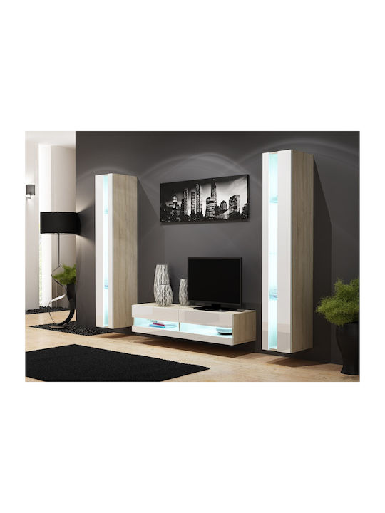 Vigo New Wall Living Room Display Cabinet made of Particleboard with Glass Sonoma / White 40x30x180cm - Image 1