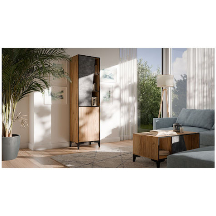 Floor-standing Living Room Display Cabinet made of Particleboard with Glass Beige 38x50x182.5cm