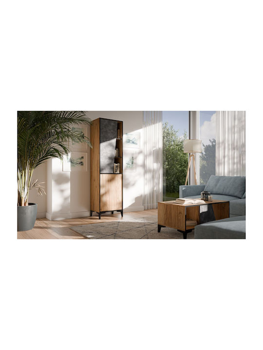 Floor-standing Living Room Display Cabinet made of Particleboard with Glass Beige 38x50x182.5cm - Image 1