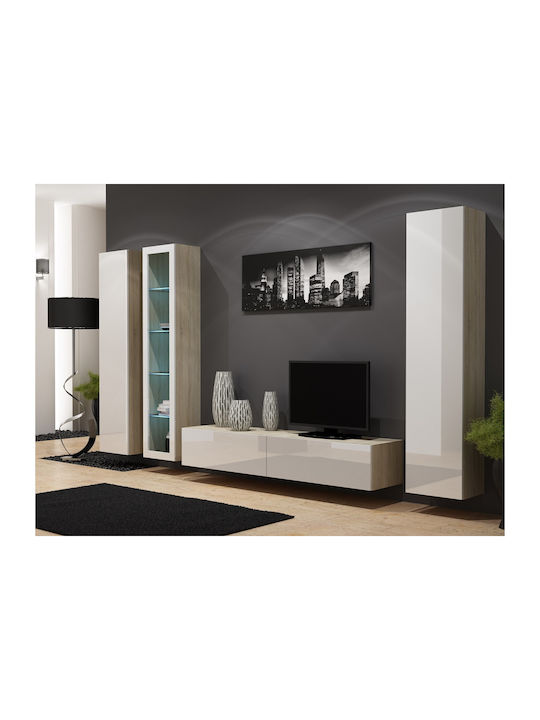 Vigo 180 Wall Living Room Display Cabinet made of Particleboard Sonoma/White Gloss 40x30x180cm - Image 1
