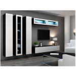 Vigo Floor-standing Living Room Display Cabinet made of Wood White/Black Gloss 40x30x180cm - Image 4