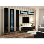 Vigo 180 Wall Living Room Display Cabinet made of Particleboard with Glass White / Black Gloss 40x30x180cm - Image 4