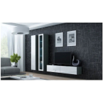 Vigo 180 Wall Living Room Display Cabinet made of Particleboard with Glass Grey / White Gloss 40x30x180cm - Image 4