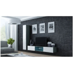 Vigo 180 Wall Living Room Display Cabinet made of Particleboard with Glass Grey / White Gloss 40x30x180cm - Image 5