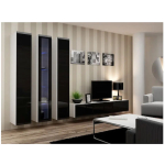 Vigo 180 Wall Living Room Display Cabinet made of Particleboard with Glass White / Black Gloss 40x30x180cm - Image 5