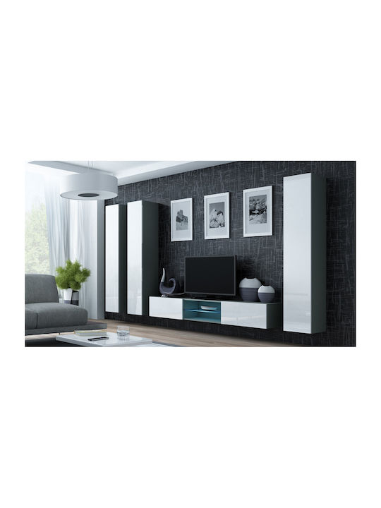 Vigo 180 Wall Living Room Display Cabinet made of Particleboard with Glass Grey / White Gloss 40x30x180cm - Image 1