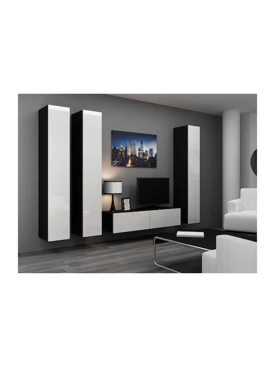 Vigo Floor-standing Living Room Display Cabinet made of Wood White/Black Gloss 40x30x180cm - Image 1
