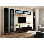 Vigo 180 Wall Living Room Display Cabinet made of Particleboard with Glass White / Black Gloss 40x30x180cm - Image 6