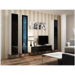 Vigo 180 Wall Living Room Display Cabinet made of Particleboard with Glass White / Black Gloss 40x30x180cm