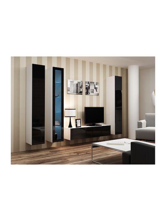 Vigo 180 Wall Living Room Display Cabinet made of Particleboard with Glass White / Black Gloss 40x30x180cm - Image 1
