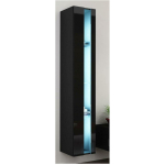 Vigo Wall Living Room Display Cabinet made of Particleboard with Glass & Lighting Black / Black Gloss 40x30x180cm - Image 2