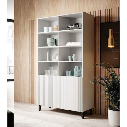 Pafos Floor-standing Living Room Display Cabinet made of Particleboard with Glass White 100x40x176cm