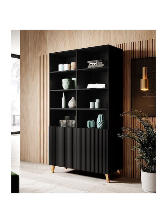 Pafos Floor-standing Living Room Display Cabinet made of Particleboard with Glass Black 40x40x176cm - Image 1