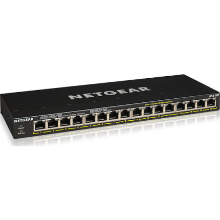 NetGear GS316P-100PES Unmanaged L2 Switch with 16 Gigabit (1Gbps) Ethernet Ports