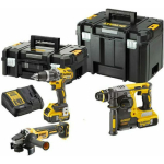 DEWALT DCK428P3T Σετ Γωνιακός Τροχός, Κρουστικό Δραπανοκατσάβιδο, Μπουλονόκλειδο & Πιστολέτο Brushless 18V με 3 Μπαταρίες 5Ah και Θήκη - Image 2