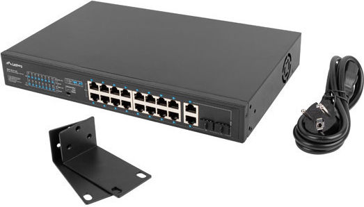 Lanberg RSFE-16P-2C-250 Unmanaged L2 PoE+ Switch with 16 Gigabit (1Gbps) Ethernet Ports and 2 SFP Ports - Image 1