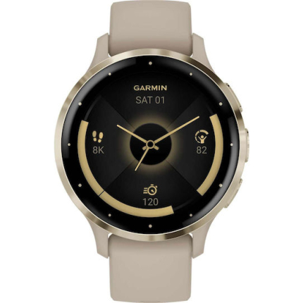 Garmin Venu 3S Stainless Steel 41mm Waterproof Smartwatch with Heart Rate Monitor (Soft Gold Stainless Steel Bezel with French Gray Case and Silicone Band)