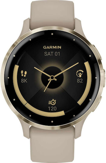 Garmin Venu 3S Stainless Steel 41mm Waterproof Smartwatch with Heart Rate Monitor (Soft Gold Stainless Steel Bezel with French Gray Case and Silicone Band) - Image 1