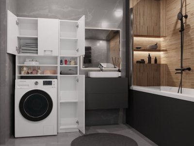 Topeshop Marpol Bathroom Cabinet Laundry L96xW30xH183cm White - Image 3