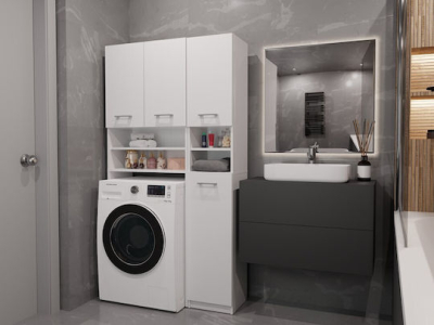 Topeshop Marpol Bathroom Cabinet Laundry L96xW30xH183cm White - Image 5