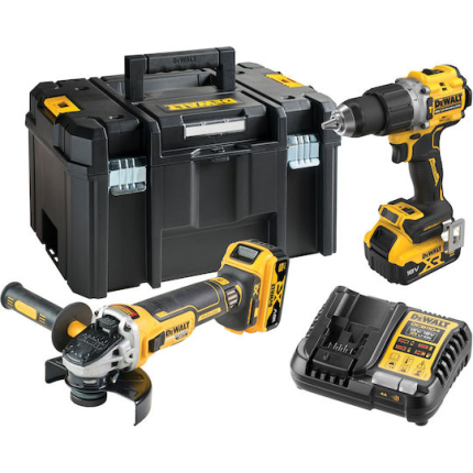DEWALT Set Angle Wheel & Impact Drill Driver Brushless 18V with 2 Batteries 5Ah and Case