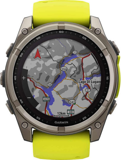 Garmin Fenix 8 Solar Titanium 51mm Waterproof Smartwatch with Heart Rate Monitor (Sapphire, Titanium With Amp Yellow/Graphite Silicone Band) - Image 1