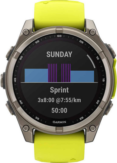 Garmin Fenix 8 Solar Titanium 47mm Waterproof Smartwatch with Heart Rate Monitor (Sapphire, Titanium With Amp Yellow/Graphite Silicone Band) - Image 1