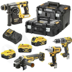 DEWALT DCK428P3T Σετ Γωνιακός Τροχός, Κρουστικό Δραπανοκατσάβιδο, Μπουλονόκλειδο & Πιστολέτο Brushless 18V με 3 Μπαταρίες 5Ah και Θήκη - Image 3