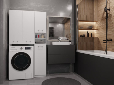 Topeshop Marpol DD Bathroom Cabinet Laundry L96xW30xH183cm White - Image 2
